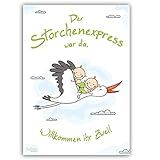 iulias Freude schenken! Poster zur Geburt von Zwillingen I Storch mit Babys I Unisex I DIN A2 Plakat 59,4 x 42 cm I Willkommen zuhause Begrüßung mit Klapperstorch