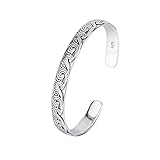 SBHXTDM s925 Sterling Silbermanschette Armband,Silber armreif,Gemustertes Silberarmband, Vintage -Stil, offener verstellbarer Armreifen,keltisches Spiralmuster.
