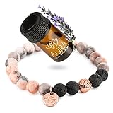 Lavastein-Perlenarmband mit ätherischem Öl - Yoga-Perlen-Armband mit Diffusor für ätherische Öle, ideal gegen Angst, Stress, hilft beim Entspannen - Tolles Geschenk für Frauen (Pink Jasper Lava)