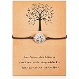 Fiada Lebensbaum Armband Firmung Armkettchen mit Anhänger für Mädchen Damen Frauen Armkette mit Karte Freundschaftsarmband Baum Des Lebens Konfirmation Geschenk für Geburtstag Freundschaft(Schwarz)