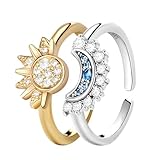 CFPLeHiYS Sonne Mond Ring Set,Verstellbar 925 Gold Silber Sun und Moon Ringe Dupes Schmuck Geschenke für Frauen Damen,Matching Rings Paare Valentinstag Freundschaftsringe