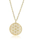 Nuoli® Lebensblume Kette Gold (45 + 5cm verstellbar) Halskette Damen mit Blume des Lebens Anhänger für Frauen & Mädchen, aus Edelstahl