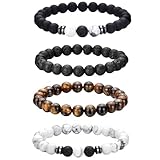 AOOTUERL Armband Herren, 8 mm Tigerauge Armband Lavastein Armbänder für Herren Set Naturstein Kristall Perlenarmband Herren Stretch Männer Armbänder Schmuck Geschenke für Männer