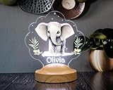 Geschenkelampe Personalisierte Elefant-LED-Nachtlicht für Babys – Individuelle Acryl-Nachttischlampe für Kinder – Personalisierte Geschenke zur Geburt eines Jungen – Weihnachtsgeschenke für Babys