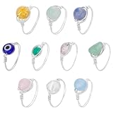 UNICRAFTALE 10 Stück 10 Stile Chakra Kristallringe Für Damen Edelsteinringe Mit Kupferdraht Umwickelter Ring Unregelmäßiger Bunter Edelsteinring Für Frauen Durchmesser 17mm