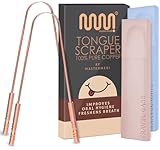 MasterMedi 100% reines kupfer zungenschaber mit reiseetui - 2 pack all natural ayurveda zungenreiniger, bannt mundgeruch und pflegt mundhygiene, groß grip (Set of 2 (Copper Tongue Scraper))