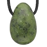 Nephrit Jade Tropfenanhänger | Gebohrter Trommelstein Anhänger mit Baumwollband | Hochwertiger Edelsteinanhänger