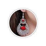 Aneneiceera Vintage Rote Edelstein Ohrringe Oval Filigran Baumeln Retro Tribal Tropfen Rot Edelstein Schmuck Für Frauen Und Mädchen