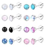 Chriscoco 8 Paar Damen Ohrringe Chirurgenstahl - Tragus Helix Piercings Mit Opal Türkis Mondstein - Flache Knorpel Piercings Ohrloch Stecher Set Silber 6 mm