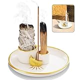 Salbeihalter,Räucherstäbchenschale,Keramik-Räucherstäbchenhalter, Brennschale für weißen Salbei/Palo Santo Stick/Räucherstäbchen, 3-in-1-Räucherschale mit weißem Salbeibündel (Gold)