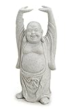 TEMPELWELT Deko Figur Happy Buddha Figur stehend in Stein Optik aus Polystein grau, 16 cm groß, Statue Dicker Mönch lachend, Glücksbuddha Budai