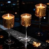 3 Stück Teelichthalter Glas, Kerzenständer, Hohe Kerzenhalter, Teelichtgläser Stumpenkerzen, Kerzengläser für Hochzeit Esstisch Badezimmer Geburtstag Party Deko, 20/23/26cm