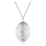 PiercingJak Vintage Bilder Medaillon zum öffnen Foto Kette Oval Amulett Anhänger Kupfer Halskette Charms Geschenke für Damen Herren, Silber