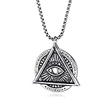 PikaLF Freimaurer Halskette für Männer, Freimaurer All Seeing Eye Anhänger Halskette mit 25,6 'Kette, Auge der Vorsehung Dreieck Halskette, Hip Hop Halskette