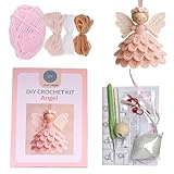 Häkel-Engel-Ornament-Set, Weihnachts-Häkel-Bastelset mit Garn für Anfänger, Häkelpuppe zum Aufhängen, warme Party-Dekoration, Verzierungen, Engel-Ornament, Weihnachtsbaum-Dekoration (Rosa)