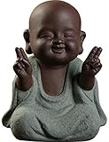 Keramik Tiny Cute Buddha Statue Mönch Figur Kreative Buddha Basteln Puppen Ornamente Geschenk Klassisch Fein Keramik Kunsthandwerk Tee Zubehör Klein (7 x 10 cm)