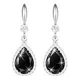 Linawe Ohrringe Silber, Tropfen Ohrringe Schwarz Damen, Schmuck Set Ohrringe Hängend, Kristall Diamant Diamanten Modeschmuck Ohrringe, Hängende Ohrringe, Moissanite Ohrringe Lang