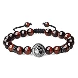 COAI Geschenkideen Unisex Edelsteinarmband aus Tigerauge Rot und Legiertes Löwe Zubehör Glücksarmband