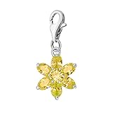 Quiges Charm Anhänger Kristall Gelb Zirkonia Blume November Geburtsstein 925 Silber mit Karabinerverschluss für Bettelarmband
