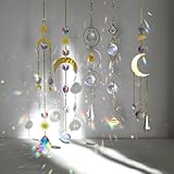 OFFCUP Sonnenfänger Kristall Windspiel, 5 Stück Anhänger Deko, Mond Stern Deko Hanging Kristall Sun Catcher Fensterdeko Hängend, Ornament Kristallkugeln für Garten Zuhause Büro