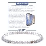 RUBY Perlenarmband Damen Echtes Naturstein Armband Hochwertiges 4mm Edelstein Armband aus facettierte, Mondstein - Inklusive Geschenkbox