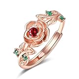 Zeuslia Rosegold Rose Ringe Silber 925 Verstellbar Granat Ring Mit Geburtsstein Januar Schmuck Geschenke für Damen Frauen