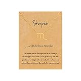 22Baby Anmutige Sternzeichen Halskette | Skorpion | Bezaubernder Anhänger | Karte mit Sternzeichen-Charakteristik | Vergoldet | Unisex | Geschenkideen Astrologie Horoskop