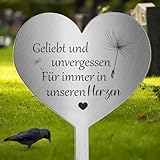 Photect Grabstecker Metall Herz Mit Spruch Geliebt Und Unvergessen Für Immer in Unseren Herzen - Grabdekoration Wetterfest Frostbeständig Grabschmuck Zum Erinnerung Andenken Dekoherz Trauer