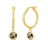 Brandlinger ® Edelstein Ohrringe Silber 925. Creolen mit Edelstein Anhänger. Schmuck Damen vergoldet mit 18 Karat Gold für Frauen und Mädchen. Dalmatiner-Jaspis.