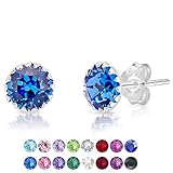DTPSilver - Damen Ohrringe 925 Sterling Silber mit Kristallen von Swarovski® Elements 6 mm Runde Ohrstecker - Farbe : Blauer Saphir