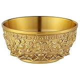 Yardwe Golddekor Buddha-Opferschale Weihwasserschale Ritual-Räucherschale Dekorative Messingschale Yoga-Meditationsschale Für Tibetisch-Buddhistische Altarzubehör 8 cm Golden