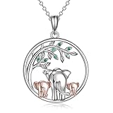 YFN Elefanten Halskette 925 Sterling Silber Familie Mutter Vater Tochter Anhänger Elefant Schmuck Geschenke für Damen Mädchen