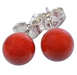 Roter Jaspis Ohrstecker | Edelstein Ohrringe | Kugel/Perle 6 mm Durchmesser | 925er Silber