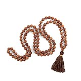 Bodhi Mala Kette mit Sandelholz-Duft und farbiger Quaste in braun, 108 Perlen