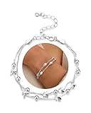 CASSIECA Armband Damen 925 Sterling Silber Armbänder Silver Armband Layerd Charm Perlen Schmetterling Kettenarmband für Damen Mädchen Freundschaftsarmband Geschenk für Frauen Freundin Mama