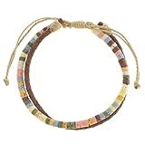 Made by Nami Surferarmband Damen und Herren Buntes Perlenarmband Damen mit gefolchtenem Lederarmband Damen Verstellbares Armband Perlen