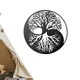 Metall-Wand-Kunst-Baum- - Metall Wanddeko Deko Für Die Wand | Rundes Eisen, Moderner Großer Baum, Wanddekoration Für -Außen- Und Innenwanddekoration, Schwarz, Weiß