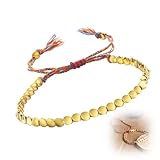 OUDQFCJ 1 Stück tibetische Kupferperlen-Armbänder, handgefertigt, geflochten, verstellbar, dreiseitiger Perlenstil, Kupferperlen und Faden 16-26 cm buntes
