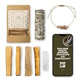 BESOULS Premium Räucherset Hausreinigung: 1 Weißer Salbei zum Räuchern 4-6 Palo Santo Räucherholz aus Peru 1 Selenit Geschenkarmband spirituelle Geschenke weißer Salbei räuchern White sage