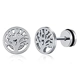 feilok Männer Ohrstecker Stecker Ohrringe Edelstahl Lebensbaum Runde Piercing Ohrstecker für Herren Damen