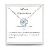 Geburtsstein Anhänger Halskette Damen - 925 Sterling Silber März Aquamarin Halskette mit Zirkonia | Fashion Birthstone Schmuck | Mode Geburtstag Geschenke für Frauen Mädchen Bff（Verstellbare Kette ）