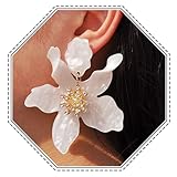 Jovono Boho Blume Ohrringe Groß Weiß Blumen Ohrstecker Gold Sommer Braut Ohrhänger für Frauen, /