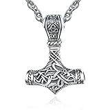KINGWHYTE Thor Hammer Talisman Halskette 925 Sterling Silber Wikingerketten Nordische Vintage Anhänger Wikinger Mjolnir Amulett Schutzschmuck Geschenke für Männer