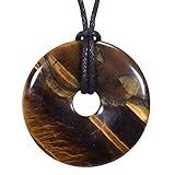 Morella Damen Halskette 80 cm Donut Edelstein Anhänger Tigerauge im Samtbeutel