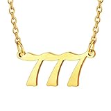 U7 Edelstahl Gold Kette mit Engelnummern 777 Anhänger Damen Engelszahlen 777 Halskette Zahlen Ketten Halsschmuck Angel Number Kette Schlüsselbeinkette Glücklich Numerologie Modeschmuck für Hochzeit