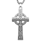 Anwlki Keltisches Kreuz Halskette Wikinger Kruzifix Halskette Bless Safety Religiöses Amulett Anhänger Kette Geschenk für Männer, Frauen, Familie, Eltern, Freunde
