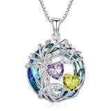 Alexandrit und Peridot Halskette Sterling Silber Baum des Lebens Anhänger Juni und August Geburtsstein Schmuck Weihnachten Muttertag Geburtstagsgeschenk für Frauen Ihre Freundin Frau Schwester Mama