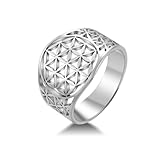 Amaxer Blume des Lebens Ring für Damen, Mandala, heilige Geometrie, trendig, Edelstahl, ausgehöhlt, Statement-Band, Fingerring (Silber, 19mm)