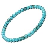 EUMENIDES Damen-Naturstein-Armband, Turmalin, Tigerauge, Obsidian,Achat-Kristallstein-Armband,QUALITÄT A, 7,2 Zoll, 4/6MM, (Blau Türkis,4MM)