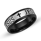 Tobestu Glaubensbasierter Jesus Ring - Christlicher Kreuz Edelstahl für Gebet, Alltag oder Spirituelle Ermutigung (Schwarz-10) YA6266